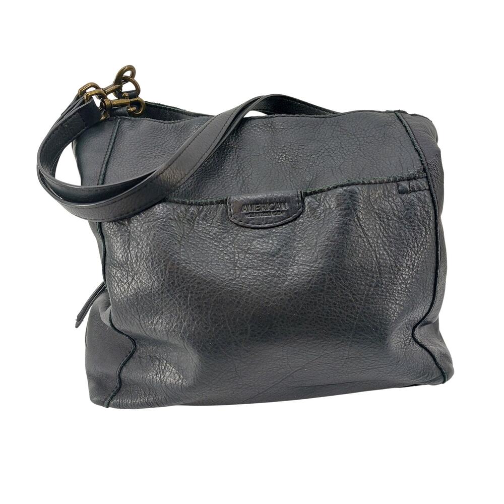 American Leather Black Pebbled Leather Shoulder Tote Purse Handbag Purse Classic